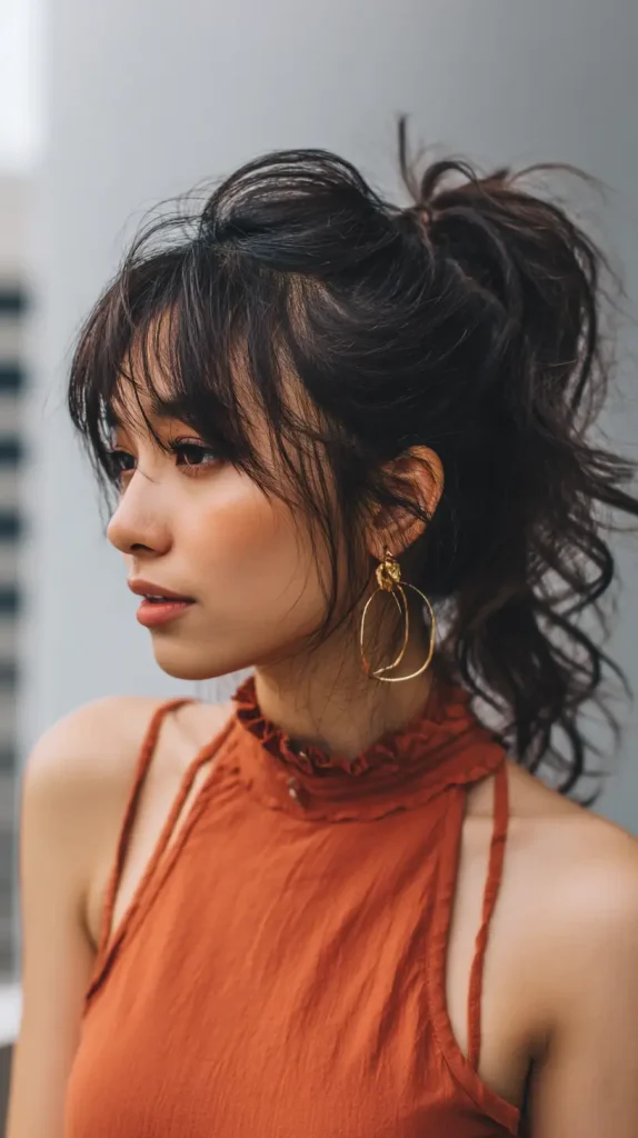 Messy Ponytail with Wispy Bangs