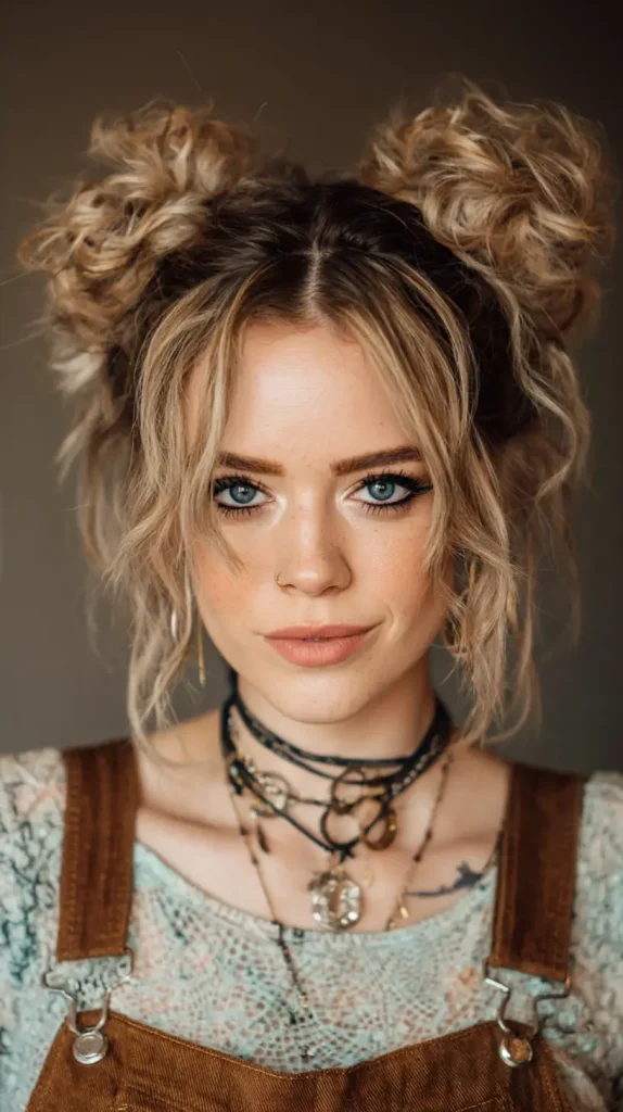 Messy Space Buns with Face-Framing Pieces