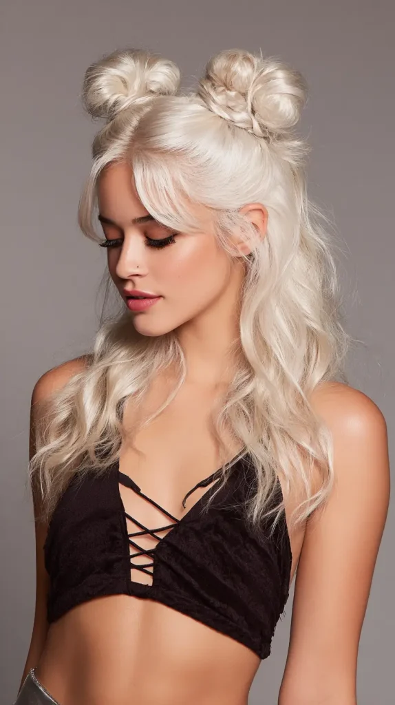 Messy Two Buns Half Up Half Down