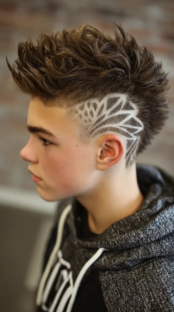 Mohawk Fade with Line Design