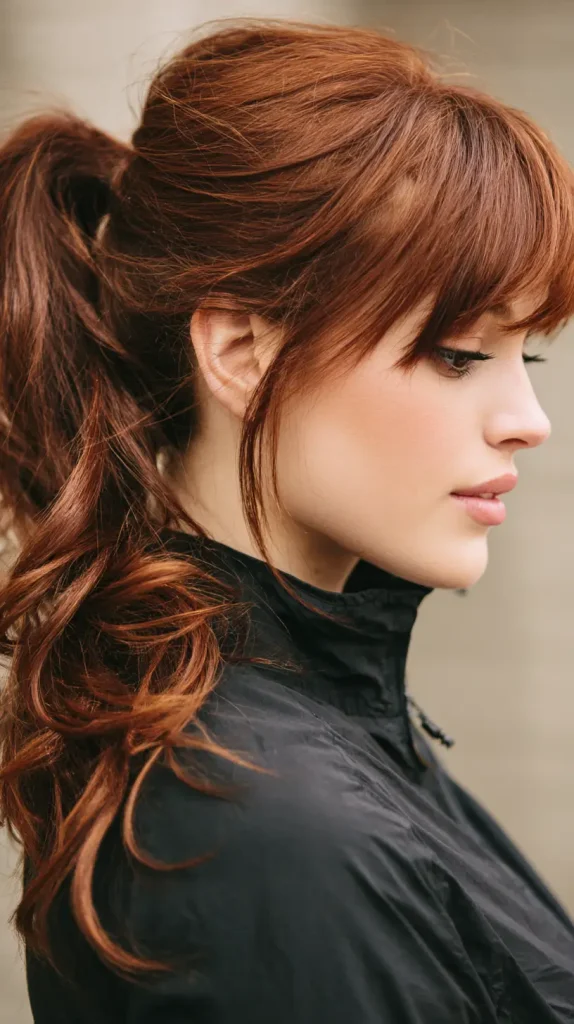 Ponytail with Side Bangs and Ribbon Tie