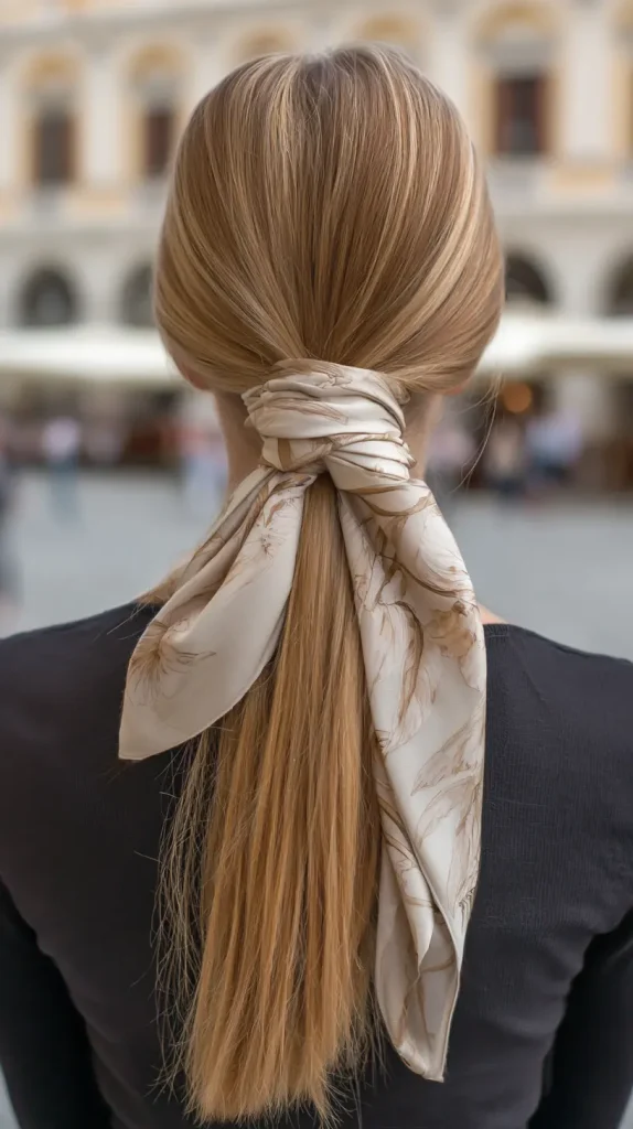 Scarf-Wrapped Ponytail