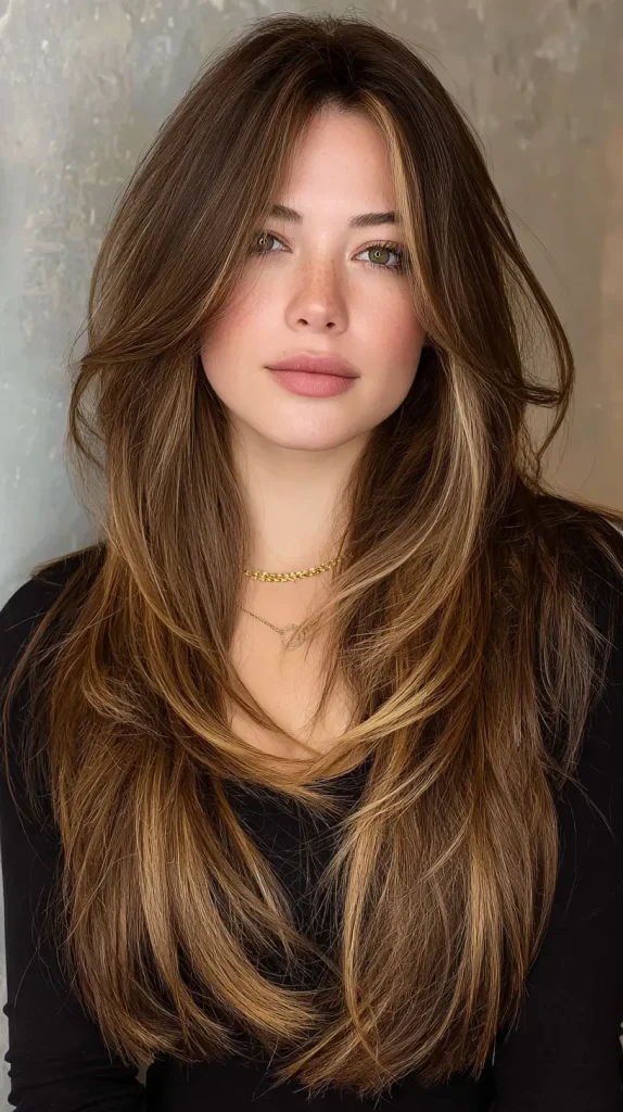 Side Bangs with Layered Long Hair