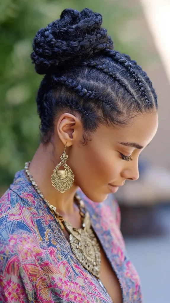 Side Cornrows into a Bun