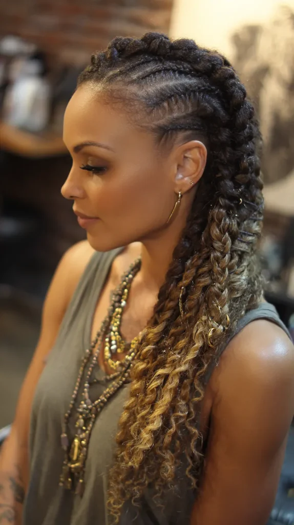  Side Cornrows with Color Extensions