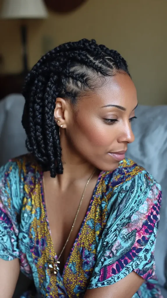 Side-Parted Fulani Braids with Quick Weave Bob