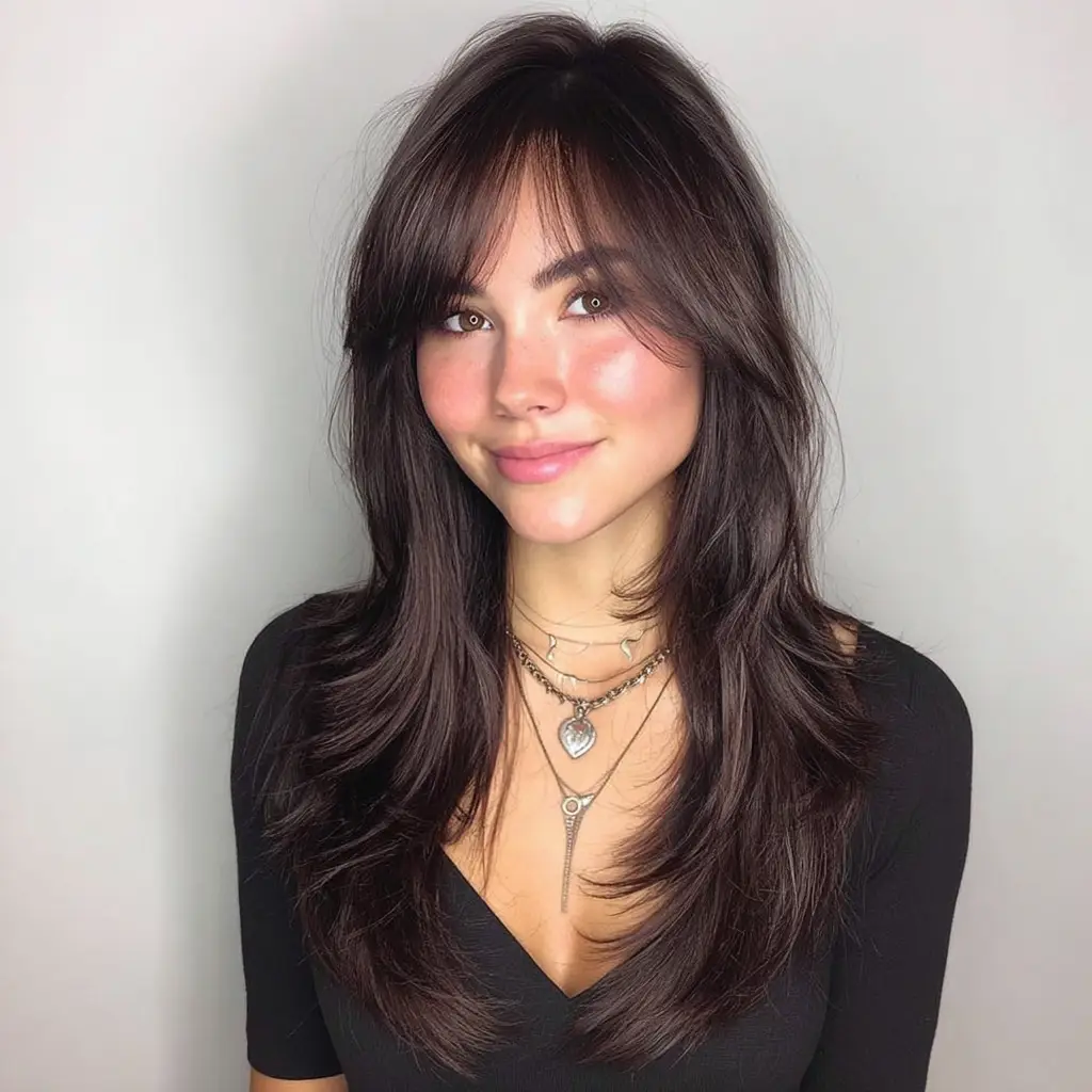 Side Swept Bangs with Long Layers