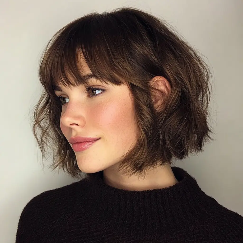 Side Swept Bangs with a Bob Cut
