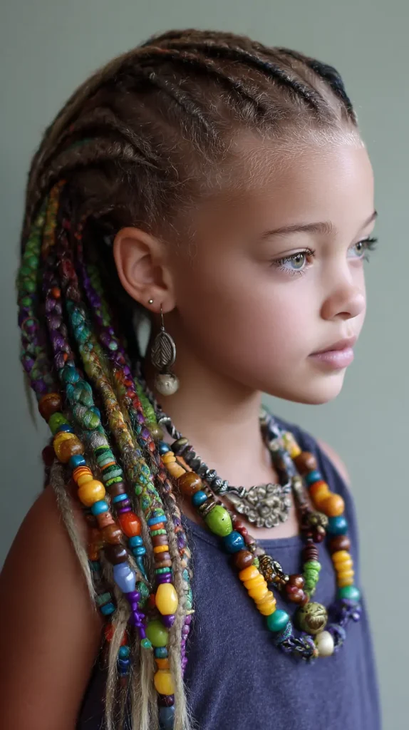 Side-Swept Braided Ponytail with Colorful Beads