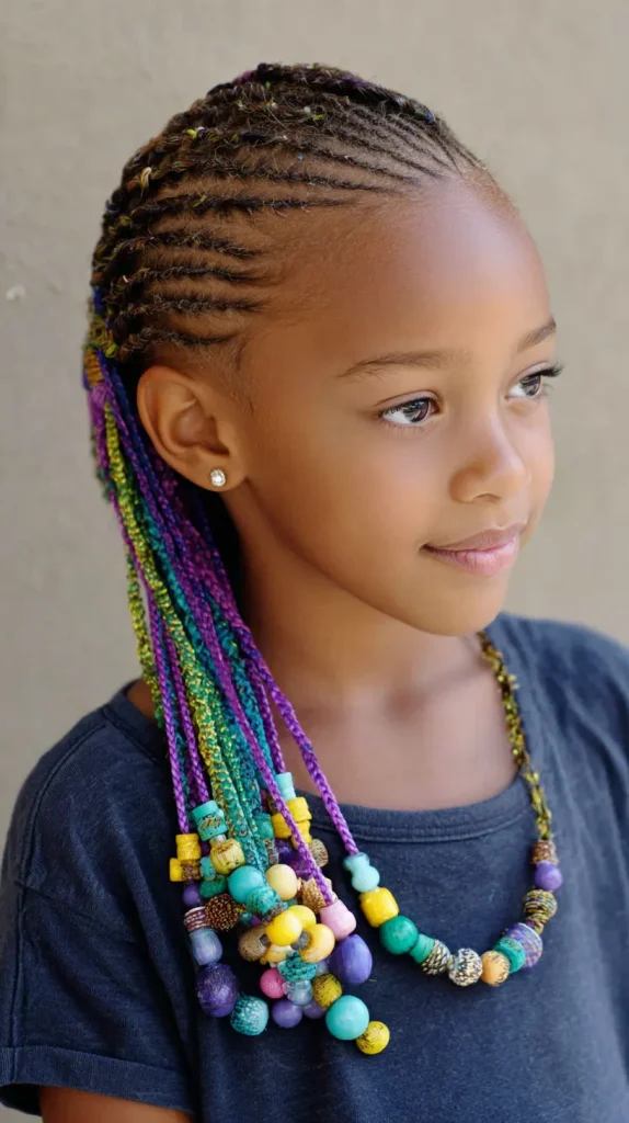 Side-Swept Cornrows with Color-Coordinated Beads