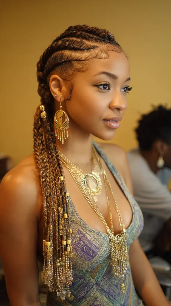 Side-Swept Cornrows with Matching Beads