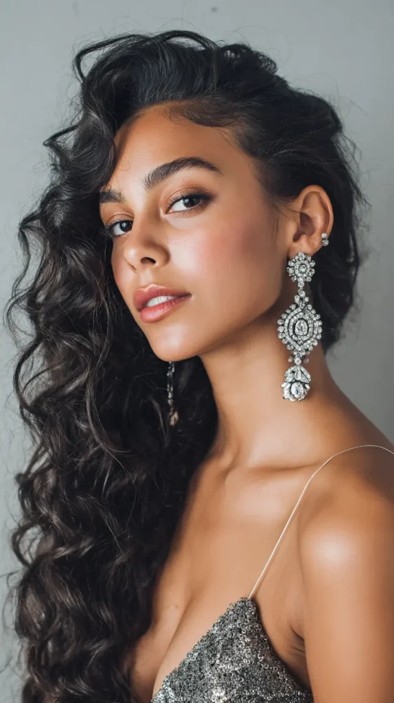 Side-Swept Waves with Statement Earrings
