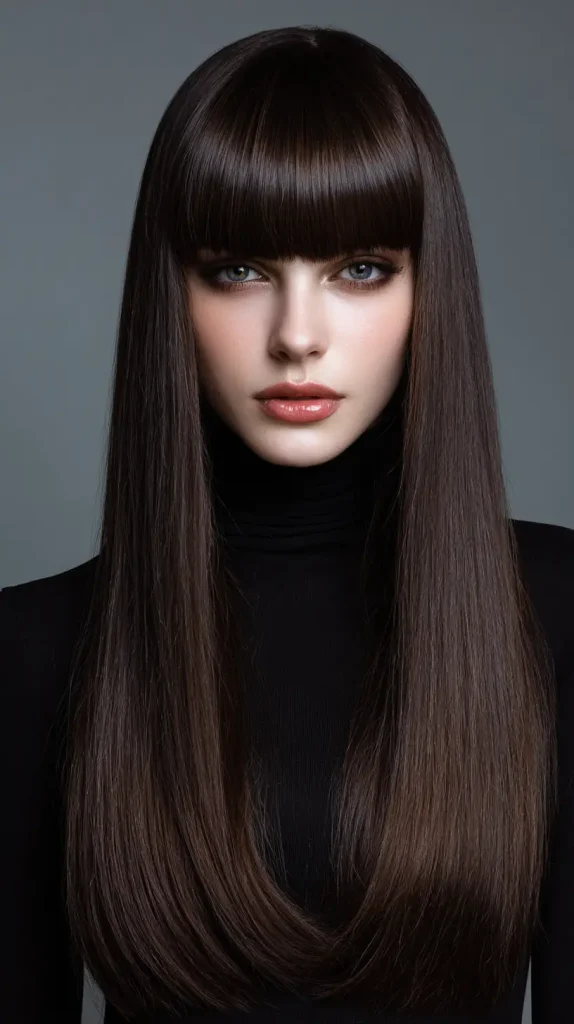 Sleek Side Bangs with Long Straight Hair