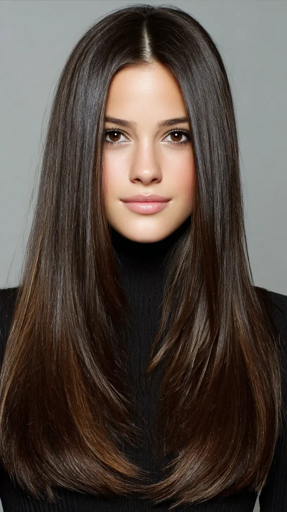 Sleek Straight Hair with Middle Part