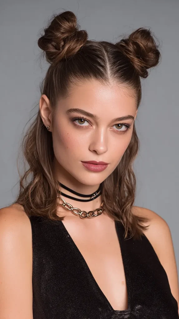 Sleek Two Buns Half Up Half Down
