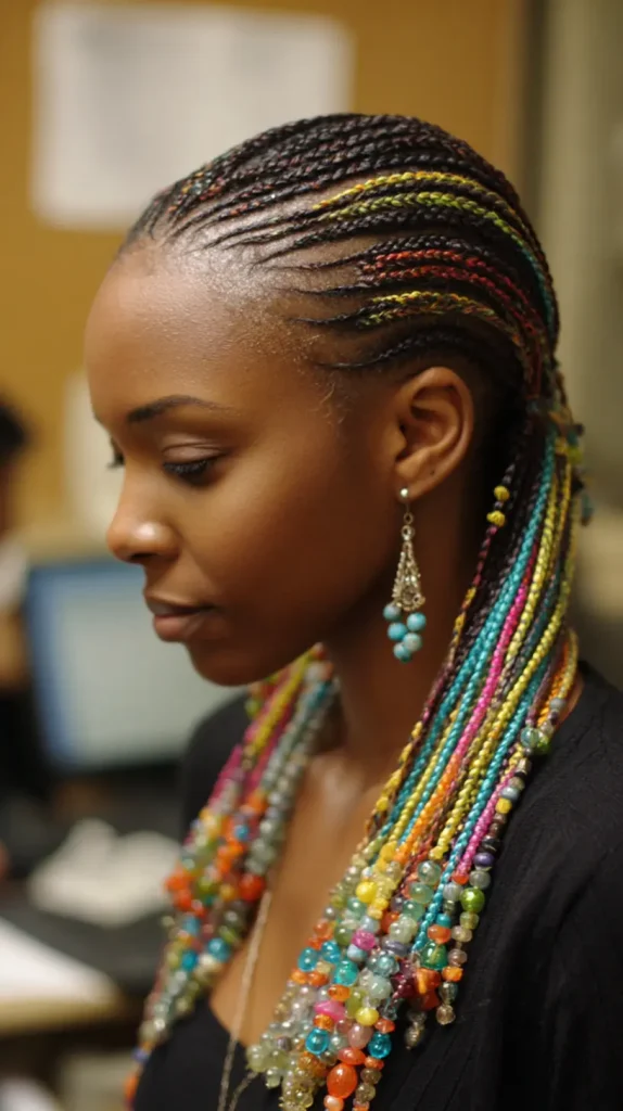Small Cornrows with Colorful Beads