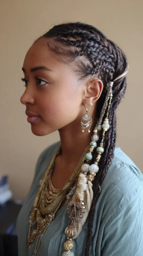 Spiral Cornrows with Patterned Beads