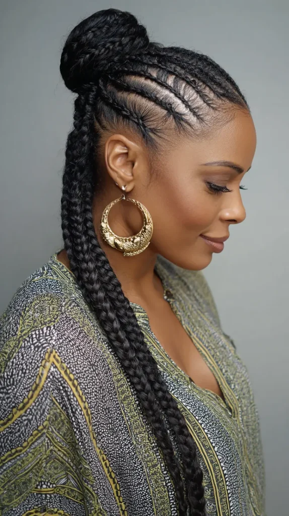 Straight Back Braids into a Bun