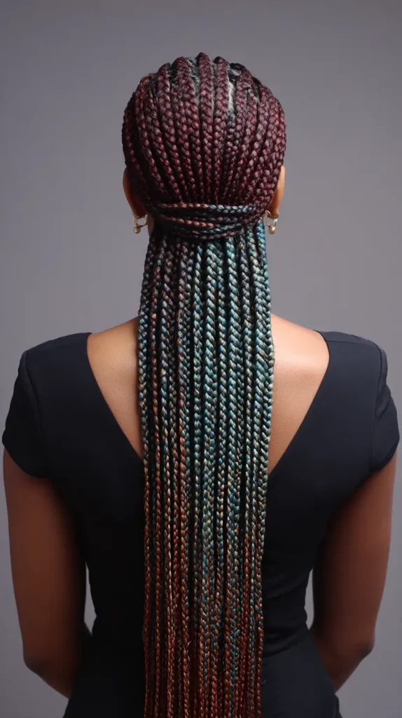 Straight Back Braids with Color Extensions