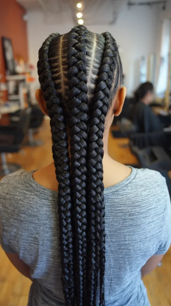 Straight Back Braids with Curved Parts