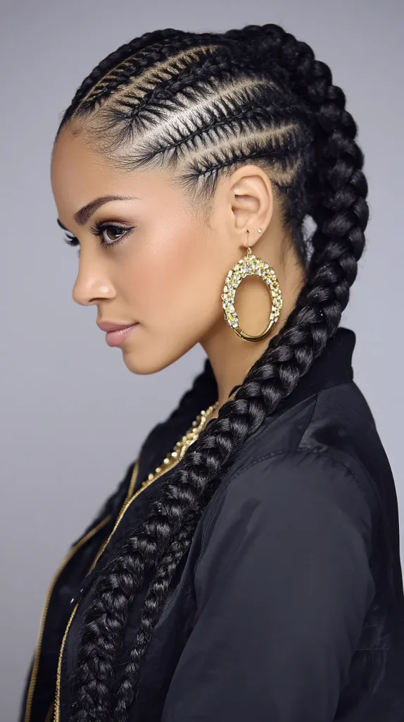 Straight Back Braids with Stitch Detailing