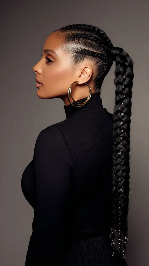 Straight Back Feed-In Braids with a Ponytail