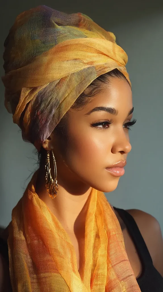 Straight Hair with Scarf Wrap