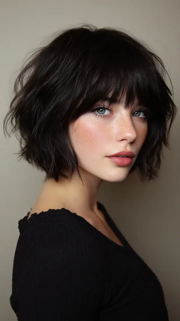 Textured Choppy Bob with Blunt Bangs