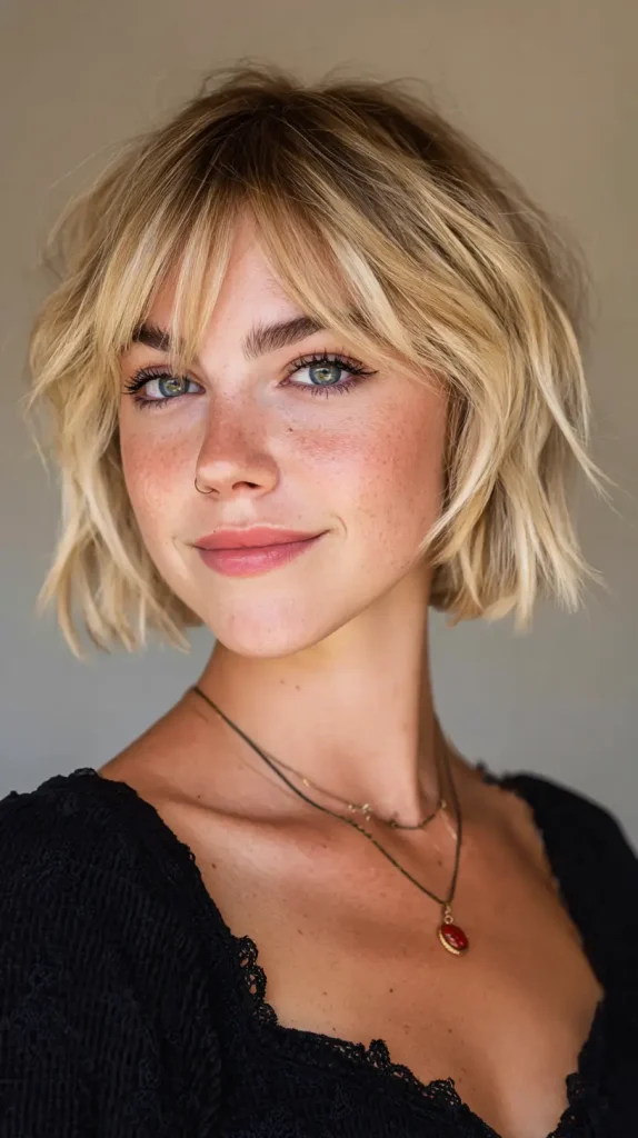 Textured Layered Bob with Side Bangs