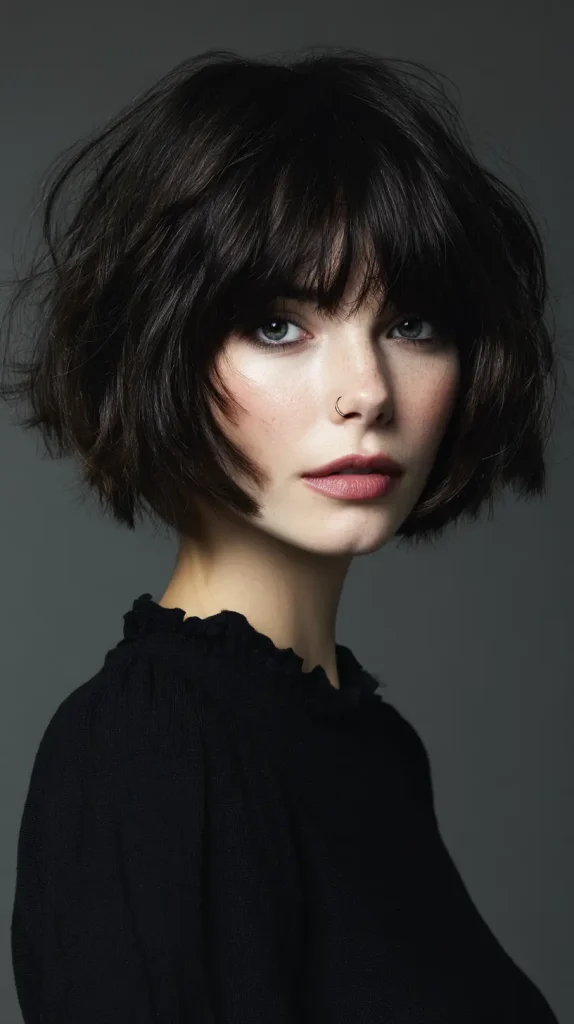 Thick Hair Choppy Bob with Chunky Bangs