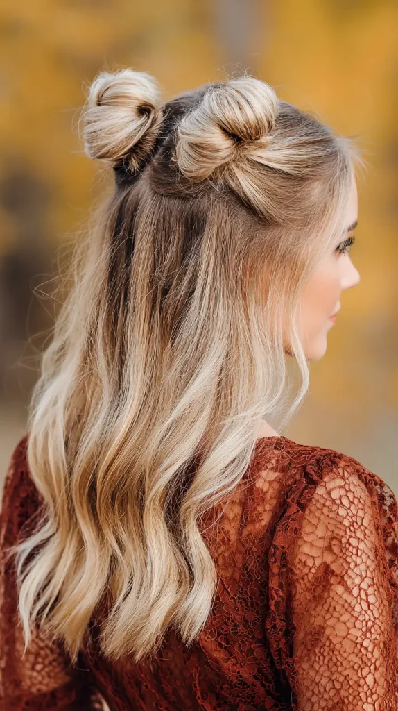 Two Mini Buns Half Up Half Down