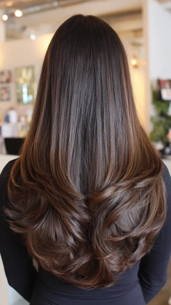 V Cut with Soft Layers and Balayage