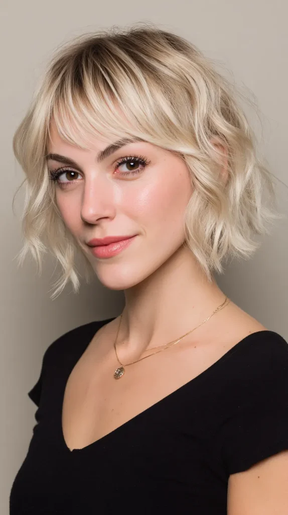 Wavy Bob with Soft Side Bangs