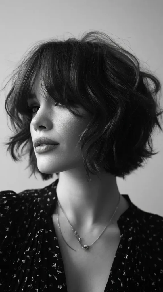 Wavy Choppy Bob with Curtain Bangs