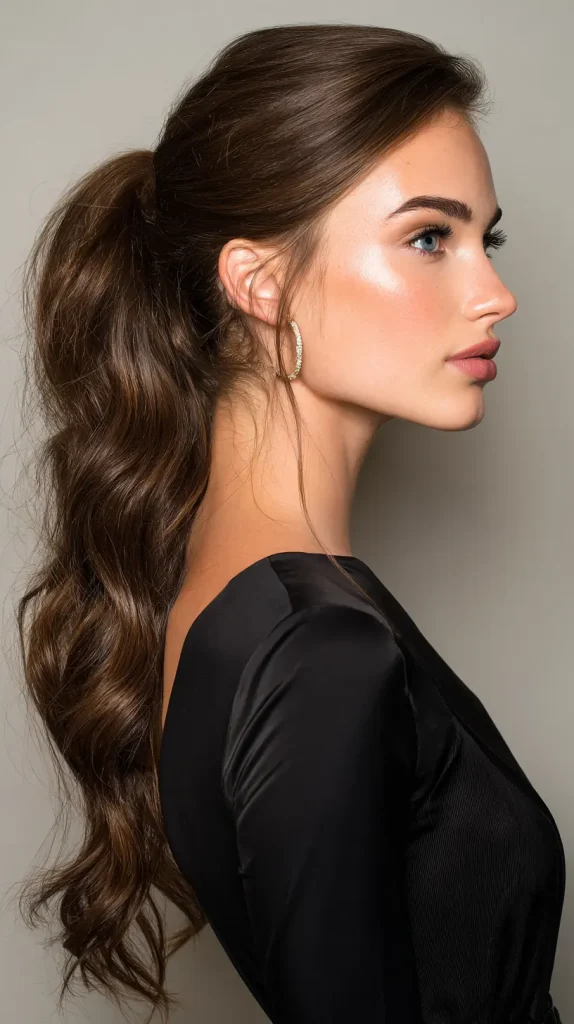 Wavy Ponytail with Sleek Top