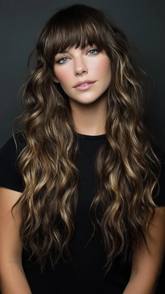 Wavy Side Bangs with Long Hair