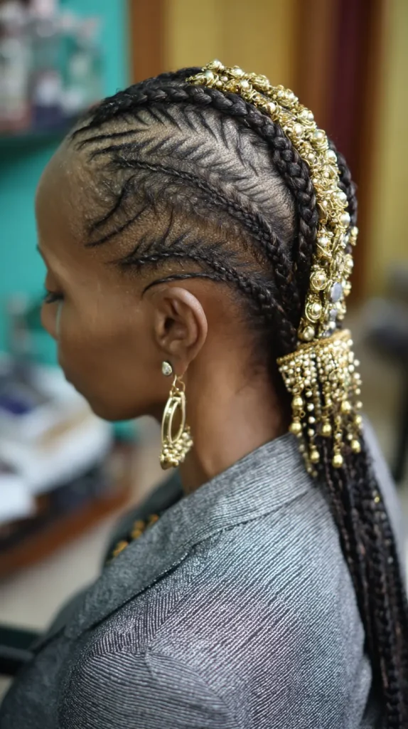 Zigzag Cornrows with Gold Beads