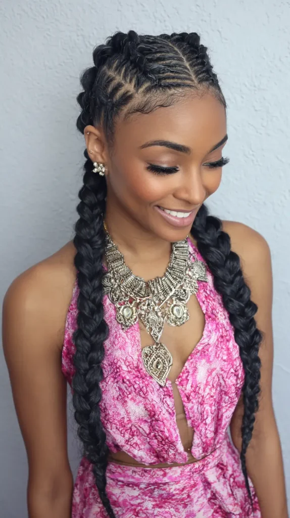 Zigzag Fulani Braids with Quick Weave