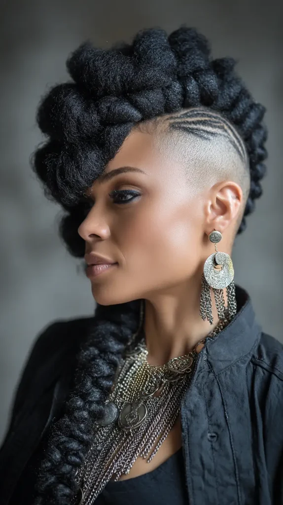 Zigzag Side Braids with Mohawk Puff