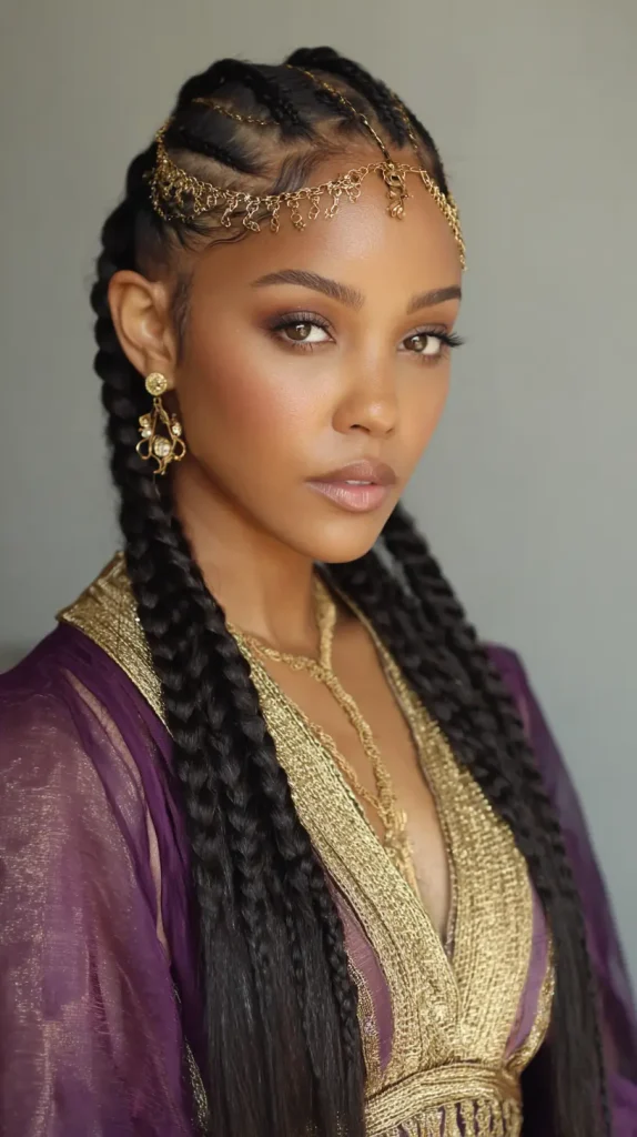 Fulani Crown Braids with Straight Weave